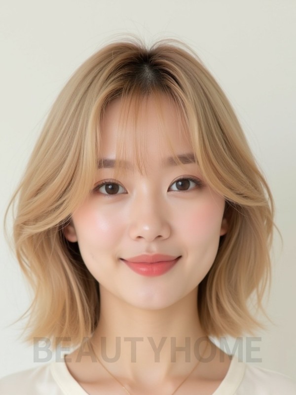 샌드 블론드 턱밑 레이어드 단발