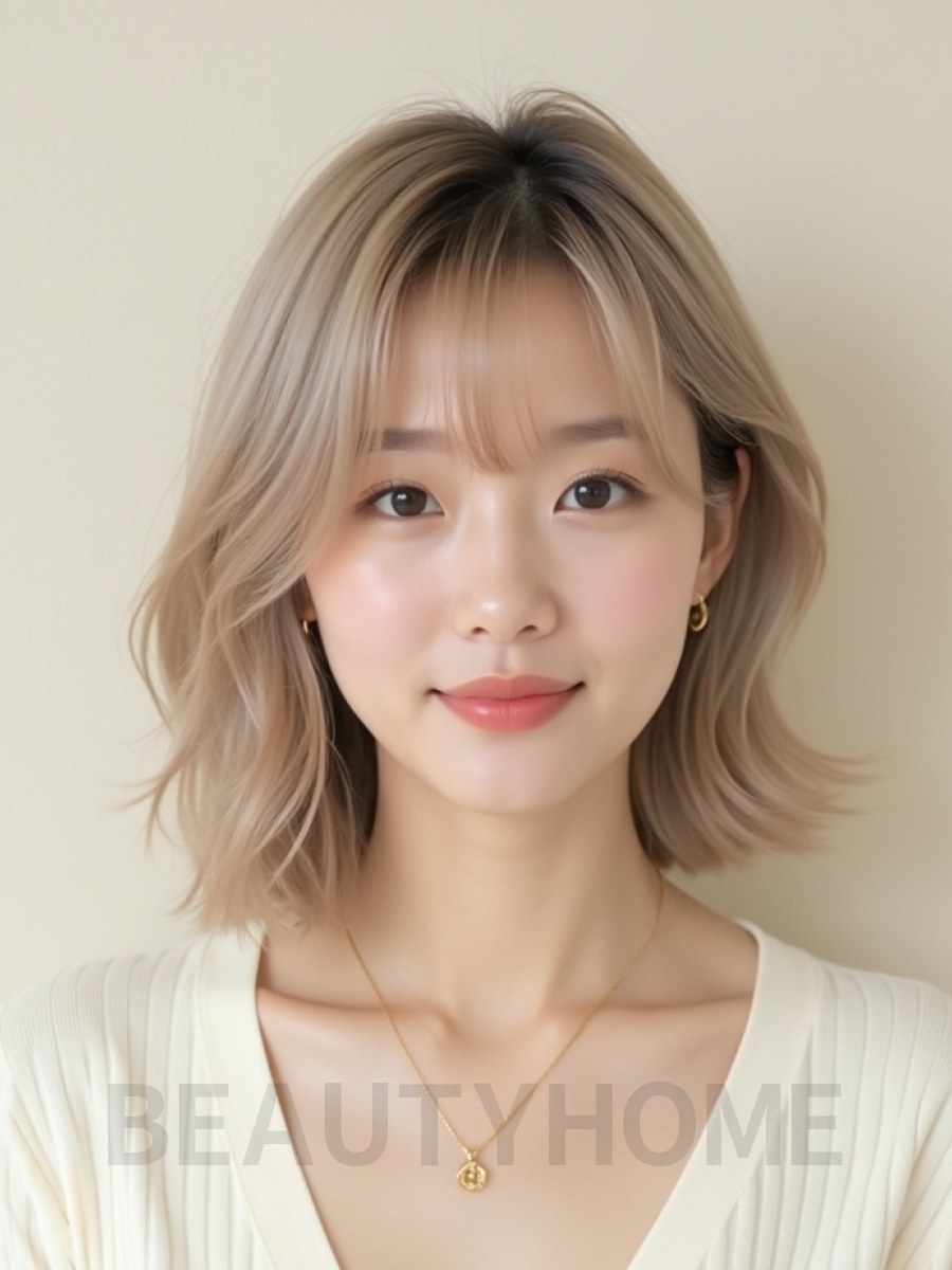 샌드 블론드 어깨 레이어드 단발+풀뱅