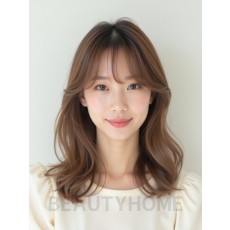 밀크티 브라운 쇄골 웨이브+시스루뱅