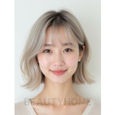 애쉬 블론드 귀밑 비대칭 단발+풀뱅