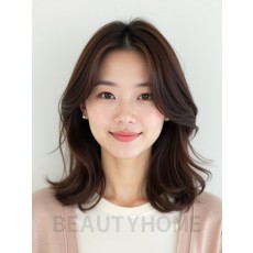 초콜릿 브라운 쇄골 웨이브+사이드