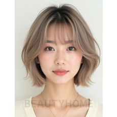애쉬 베이지 턱선 텍스처 단발+뱅