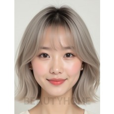 애쉬 블론드 턱밑 그라데이션 단발+커튼뱅