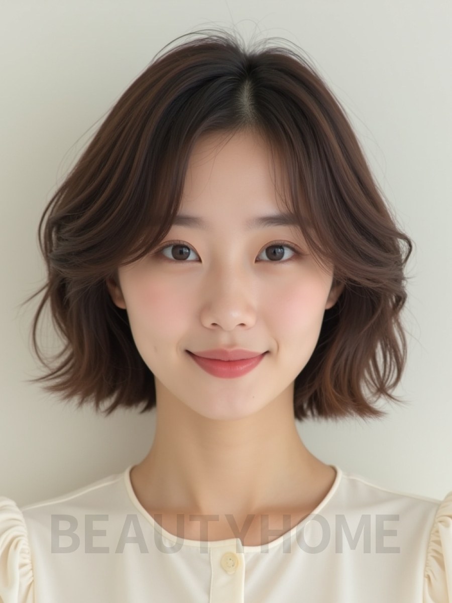 애쉬 브라운 귀밑 그라데이션 단발+시스루뱅