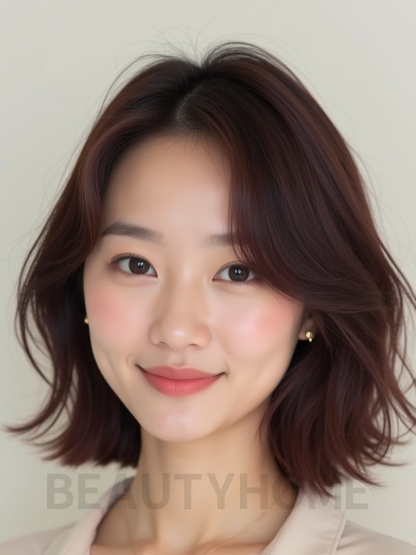 마호가니 쇄골 웨이브 단발+사이드뱅