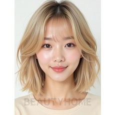 샌드 블론드 귀밑 스트레이트 단발