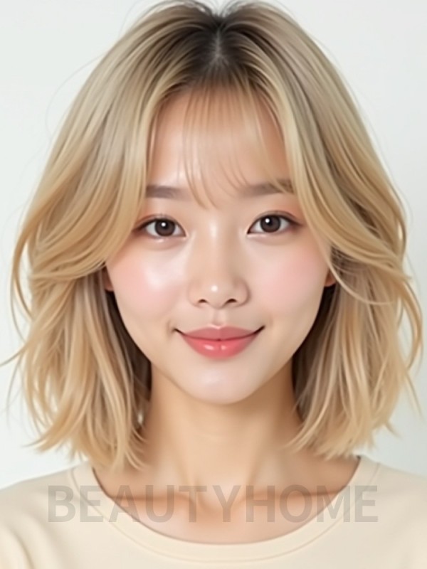 샌드 블론드 귀밑 스트레이트 단발