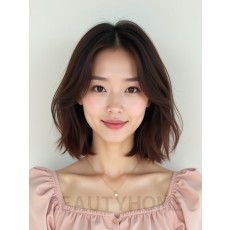 초콜릿 브라운 턱밑 인버티드 단발