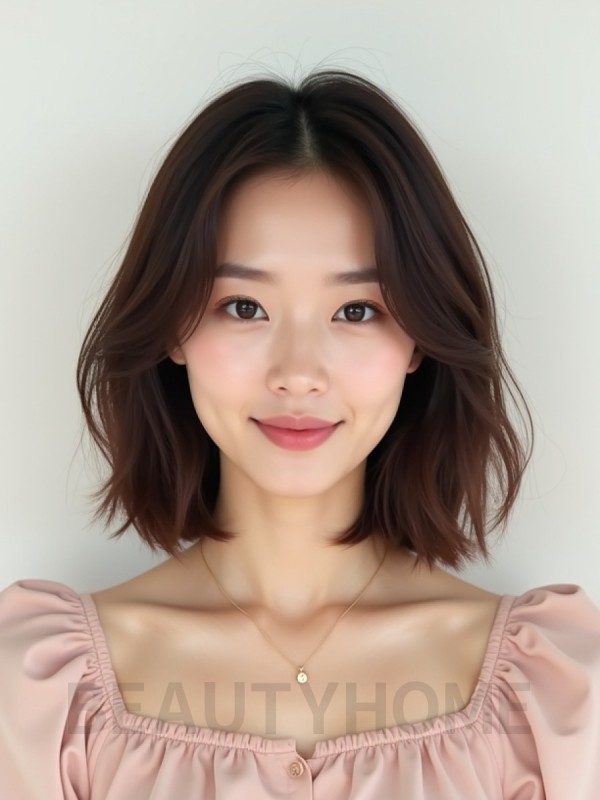 초콜릿 브라운 턱밑 인버티드 단발