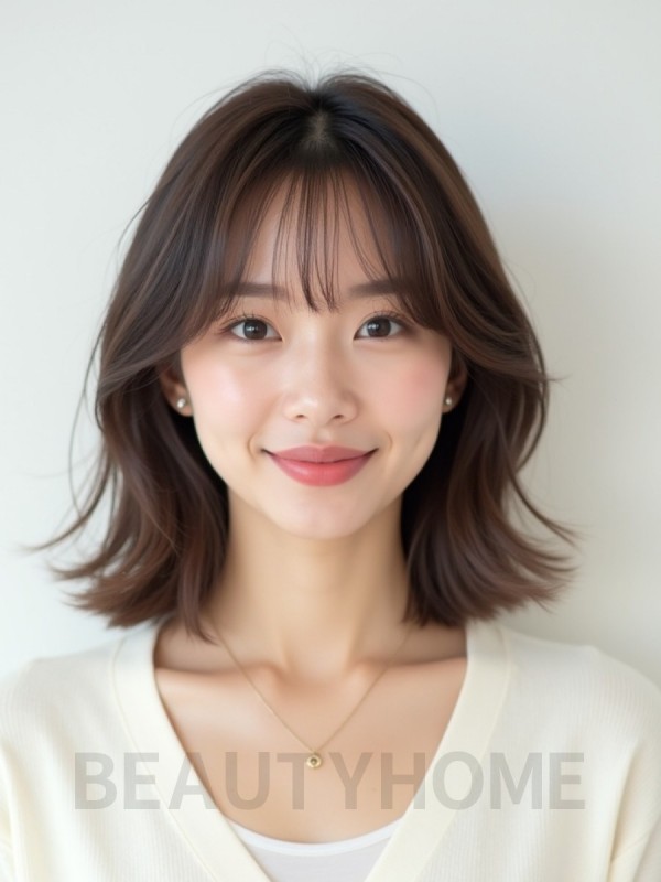 애쉬 브라운 쇄골 그라데이션 단발+뱅