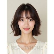 초콜릿 브라운 쇄골 스택 단발+커튼뱅