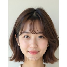 그레ige 브라운 턱밑 텍스처 단발+풀뱅