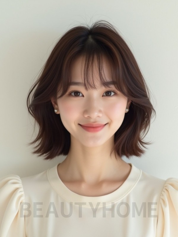 초콜릿 브라운 턱선 레이어드 단발
