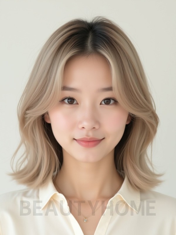 샌드 블론드 어깨 레이어드 단발