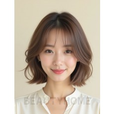 그레ige 브라운 턱선 스택 단발