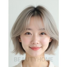 애쉬 블론드 턱선 비대칭 단발