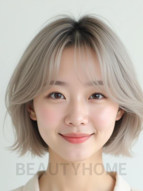 애쉬 블론드 턱선 비대칭 단발