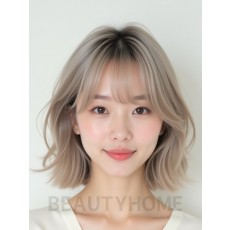 애쉬 블론드 턱선 레이어드 단발+사이드뱅