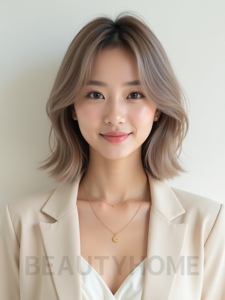 토프 브라운 어깨 비대칭 단발
