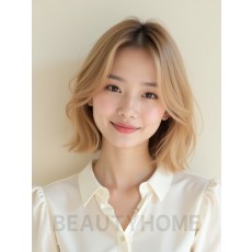 샌드 블론드 쇄골 그라데이션 단발+커튼뱅