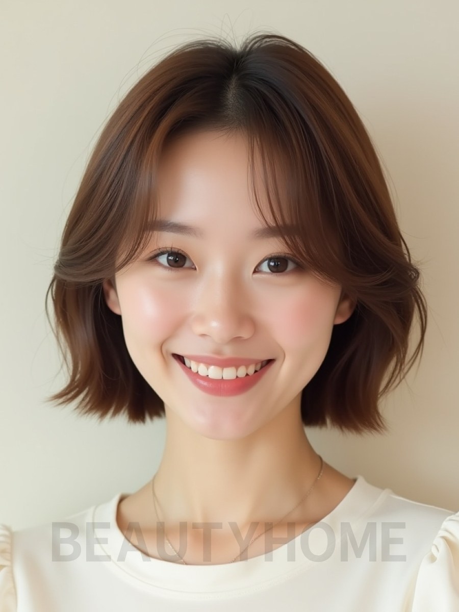 베이지 브라운 어깨 블런트 단발