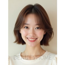 베이지 브라운 어깨 블런트 단발