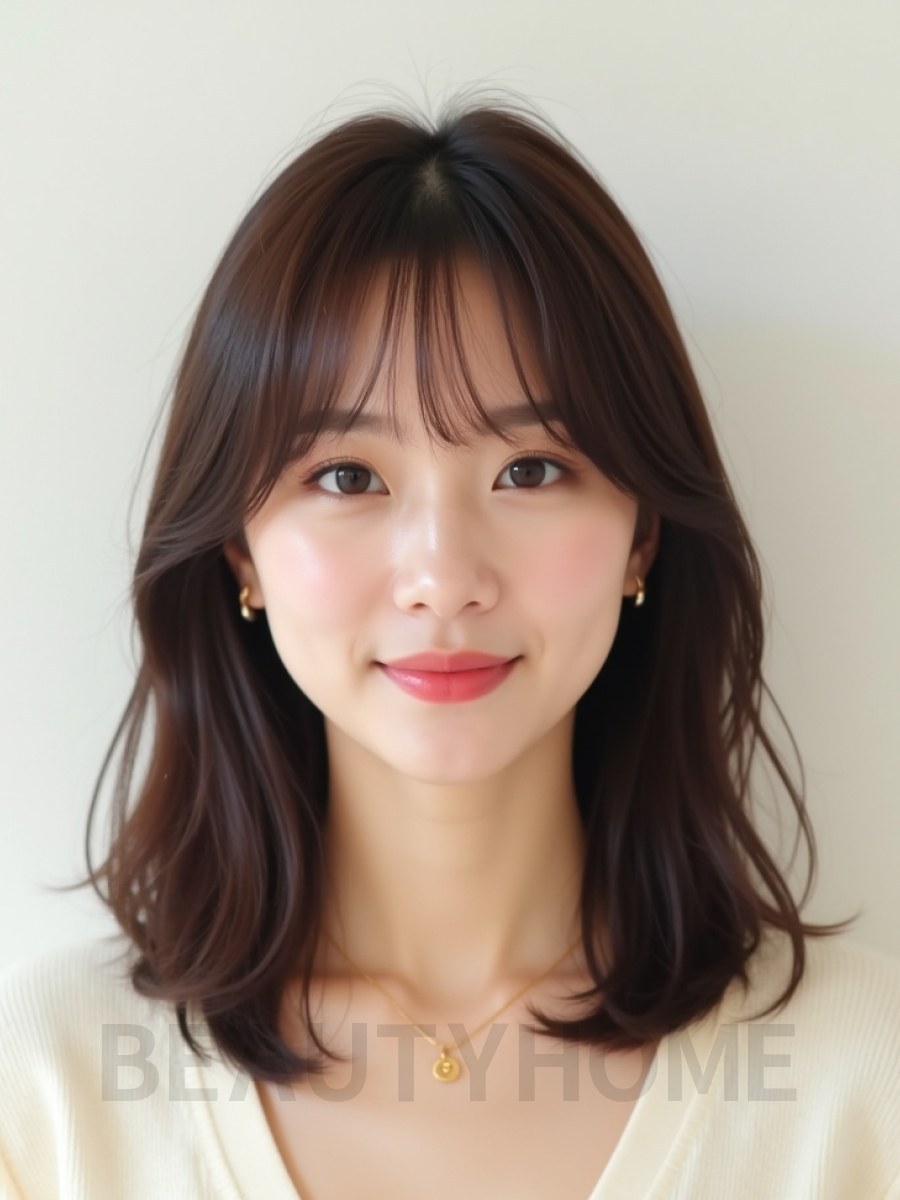 초콜릿 브라운 어깨 생머리+사이드뱅