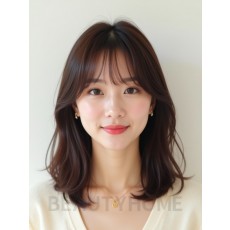 초콜릿 브라운 어깨 생머리+사이드뱅