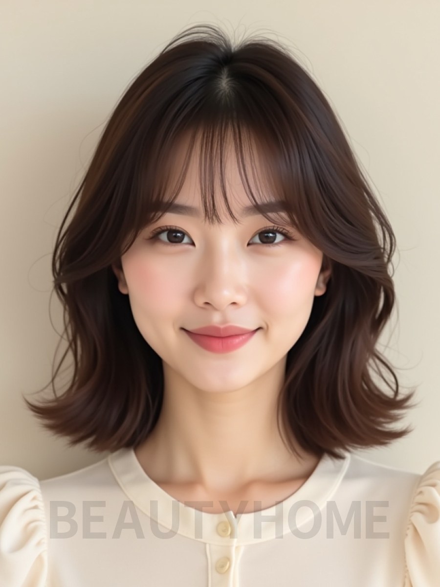 어깨 웨이브 단발+뱅