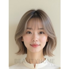 토프 브라운 턱선 레이어드 단발+풀뱅