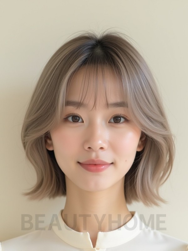 토프 브라운 턱선 레이어드 단발+풀뱅