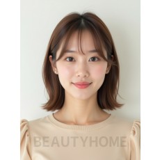 베이지 브라운 어깨 생머리+사이드