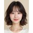 초콜릿 브라운 귀밑 비대칭 단발+사이드뱅