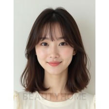 초콜릿 브라운 쇄골 스트레이트 단발+시스루뱅