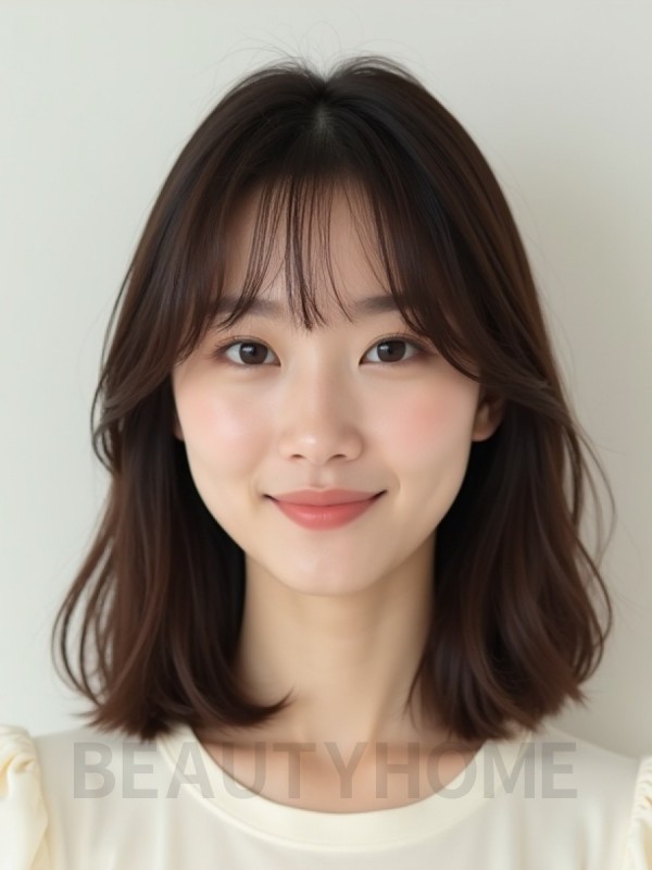 초콜릿 브라운 쇄골 스트레이트 단발+시스루뱅