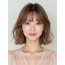 베이지 브라운 쇄골 비대칭 단발+풀뱅