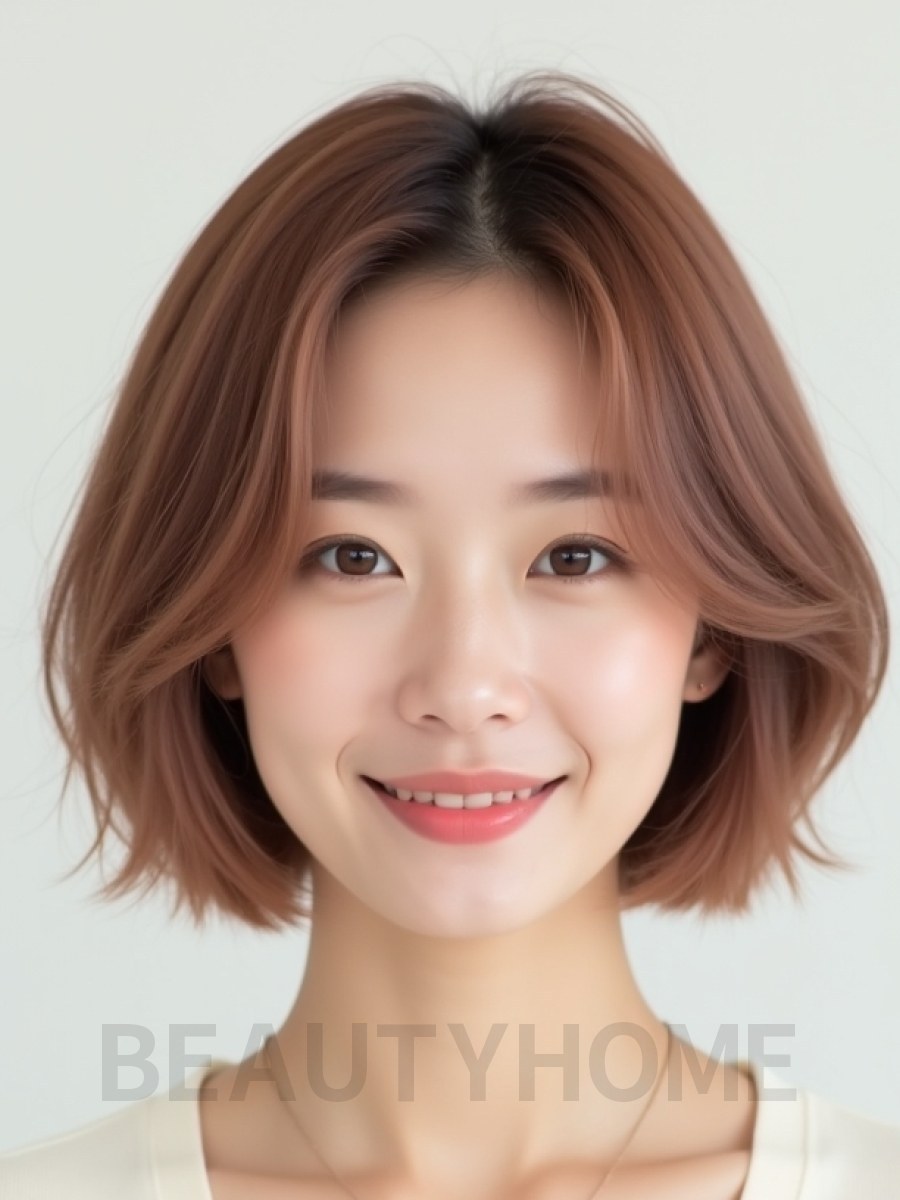 로즈 브라운 쇄골 블런트 단발