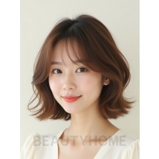 밀크티 브라운 귀밑 컬 단발+사이드뱅