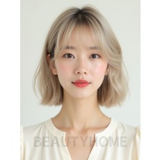 애쉬 블론드 쇄골 스택 단발+풀뱅