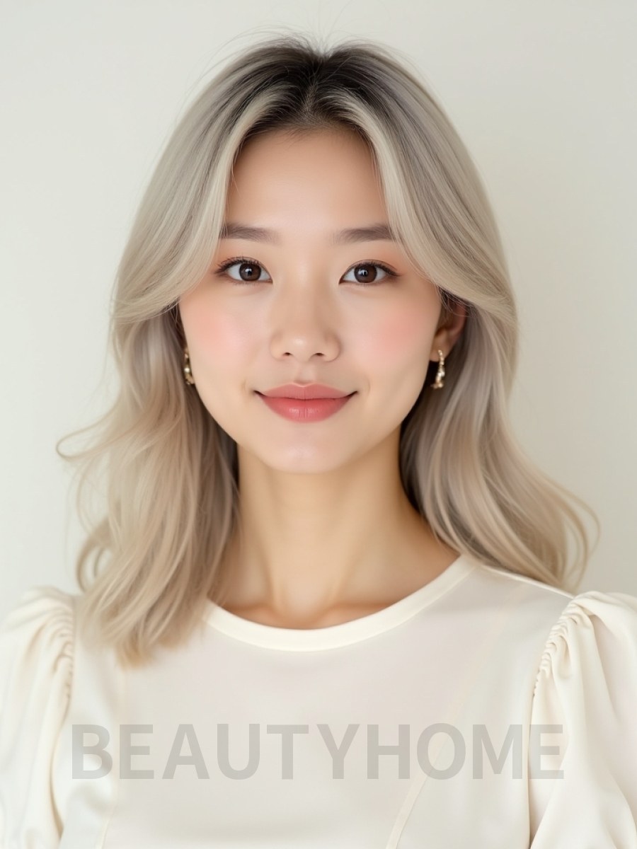 애쉬 블론드 쇄골 웨이브+센터