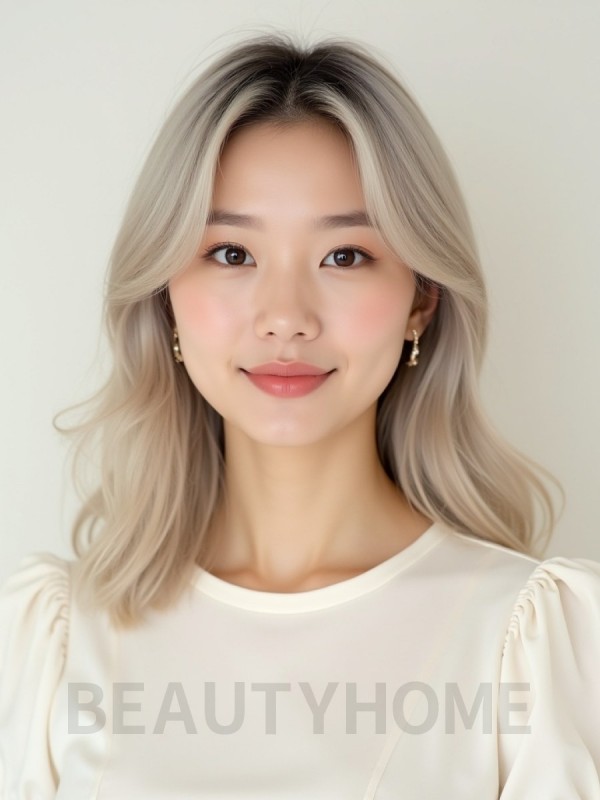 애쉬 블론드 쇄골 웨이브+센터