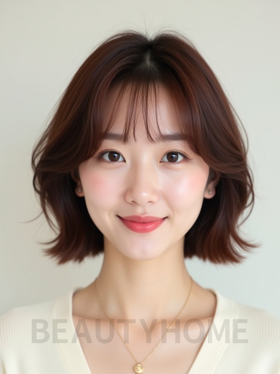 마호가니 쇄골 인버티드 단발+시스루뱅