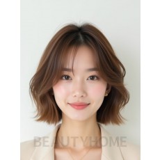 베이지 브라운 귀밑 레이어드 단발+풀뱅