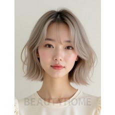 애쉬 블론드 턱밑 인버티드 단발+시스루뱅