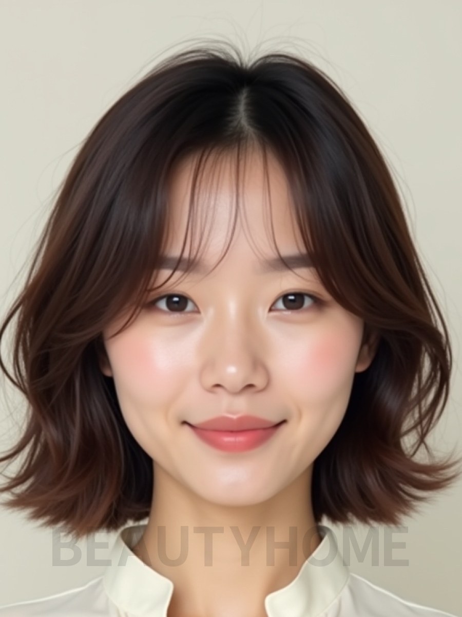 초콜릿 브라운 쇄골 웨이브 단발