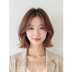 로즈 브라운 쇄골 그라데이션 단발+사이드뱅
