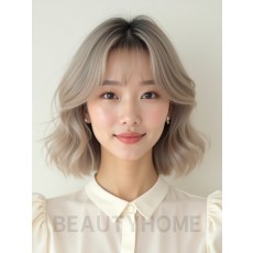 애쉬 블론드 어깨 컬 단발+커튼뱅
