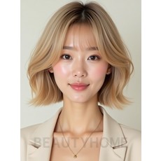 샌드 블론드 턱선 블런트 단발