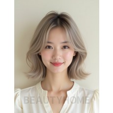 애쉬 블론드 어깨 스택 단발+커튼뱅