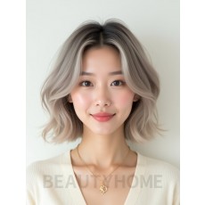 애쉬 블론드 턱밑 컬 단발